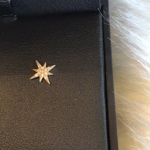 14K Yellow Gold Dainty CZ Star Earrings - Picture 2 of 7